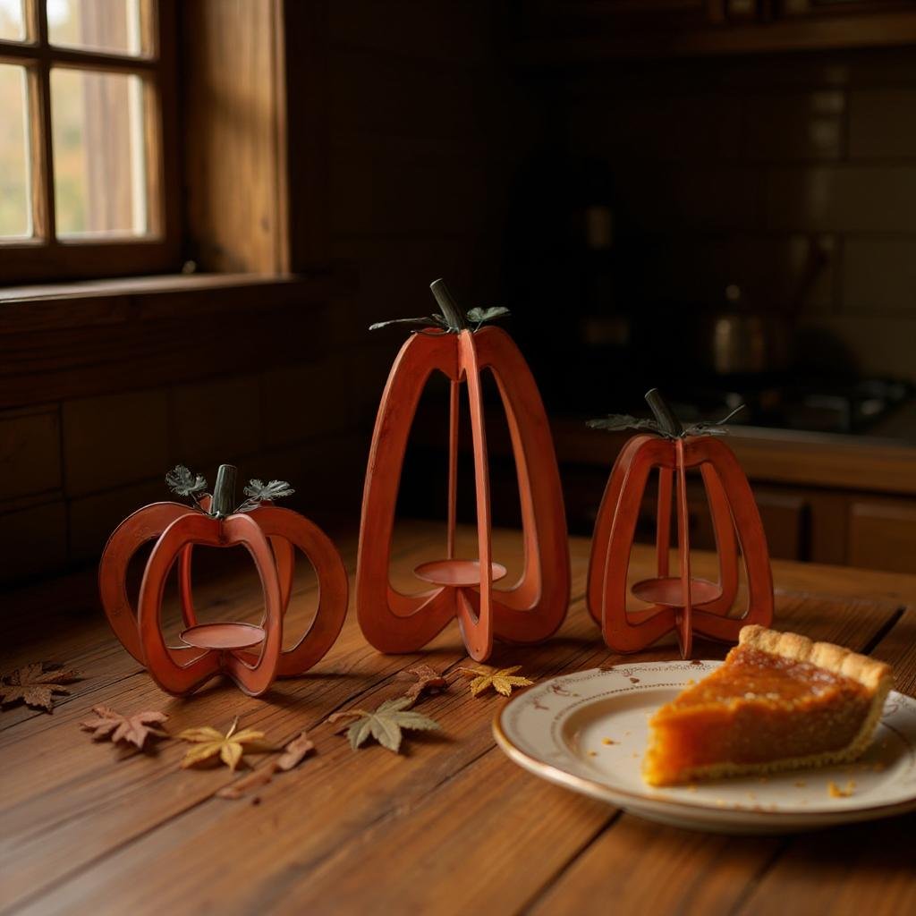 Rustic Orange Pumpkin Candleholder Set, Charming Fall Decor for Cozy Vibes, Perfect Autumn Gift - Nifty Decor & More