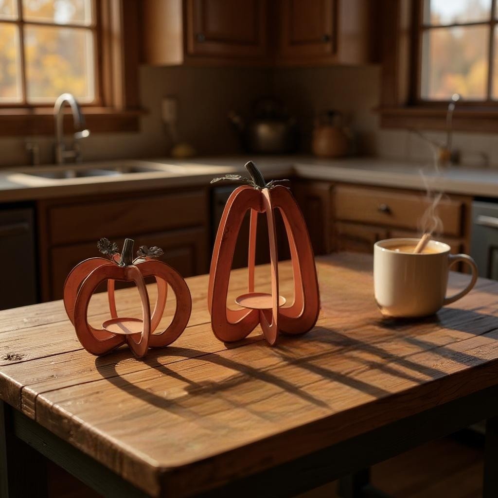 Rustic Orange Pumpkin Candleholder Set, Charming Fall Decor for Cozy Vibes, Perfect Autumn Gift - Nifty Decor & More