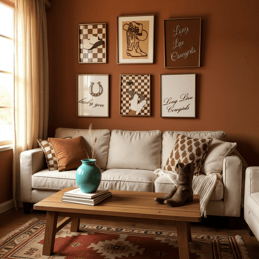 Rustic Western Decor with Hats, Boots, Horseshoes & Country Phrases Cowgirl Decor Set