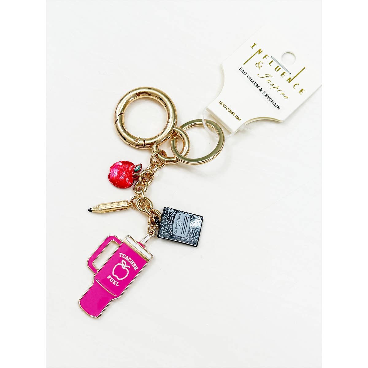 School and Teacher Theme Bag Charm Keychain, Unique Decorative Keychain for Bags, Great Teacher Appreciation Gift - Nifty Decor & More