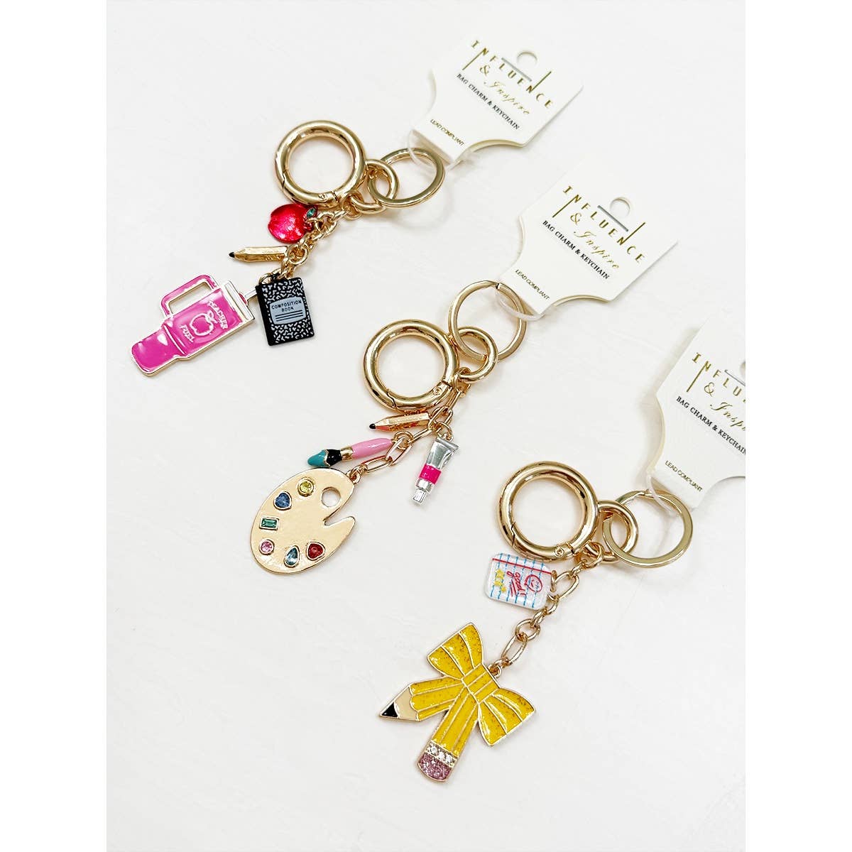 School and Teacher Theme Bag Charm Keychain, Unique Decorative Keychain for Bags, Great Teacher Appreciation Gift - Nifty Decor & More