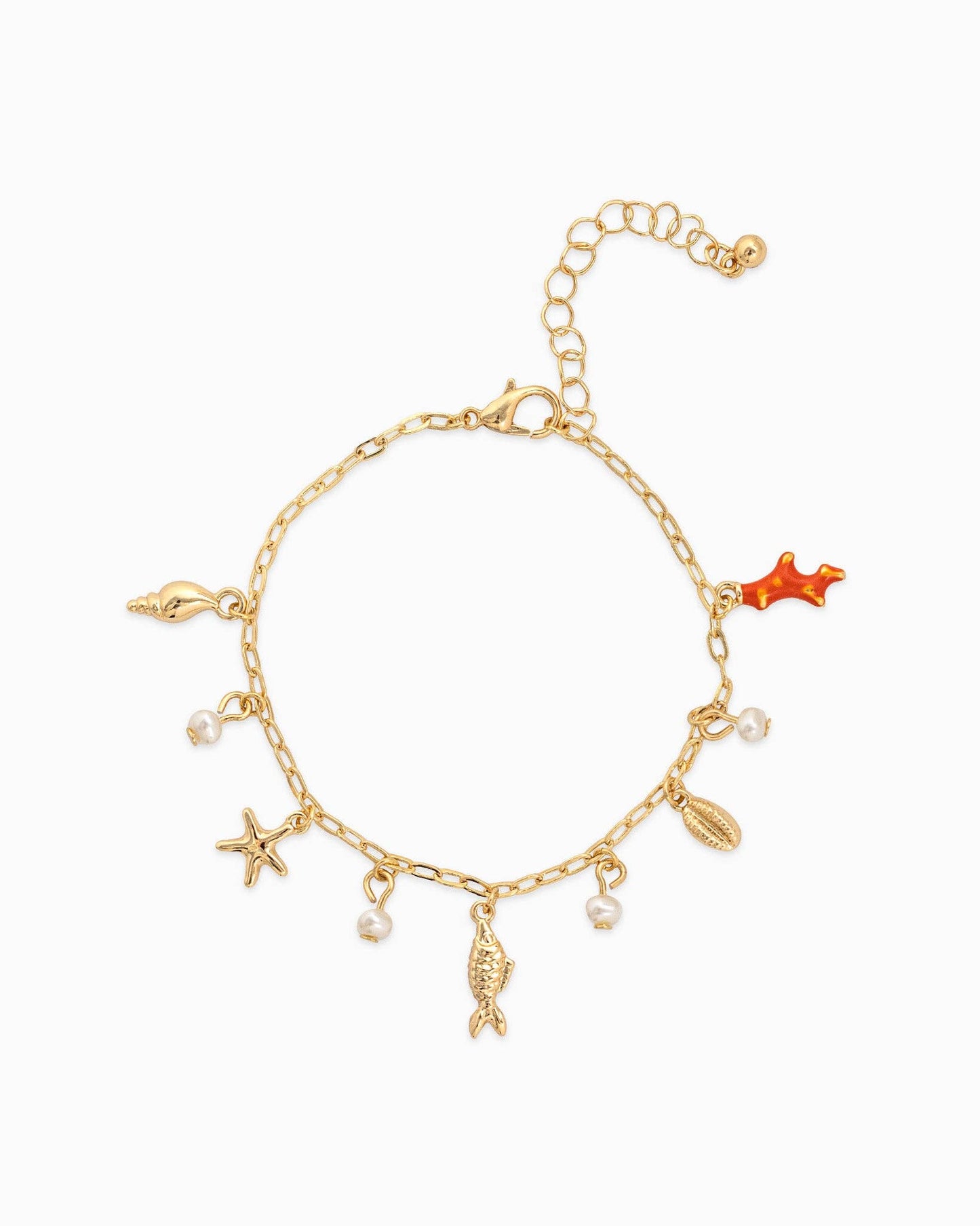 Sea Life Acrylic Color Charm Bracelet, Fun & Colorful Ocean Theme Jewelry, Ideal Summer Outfit Accent Gift Charm bracelet Gold