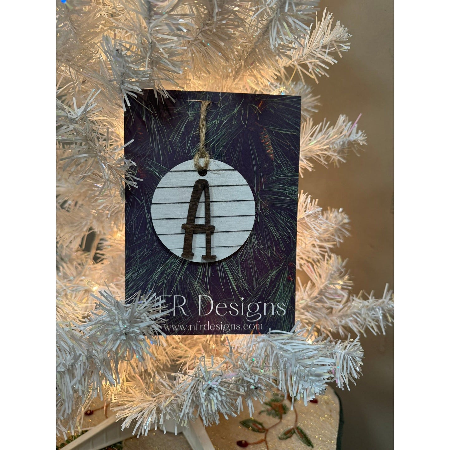 Shiplap Initial Christmas Ornament - Regular Font Christmas Ornament A Dark letter/White backing
