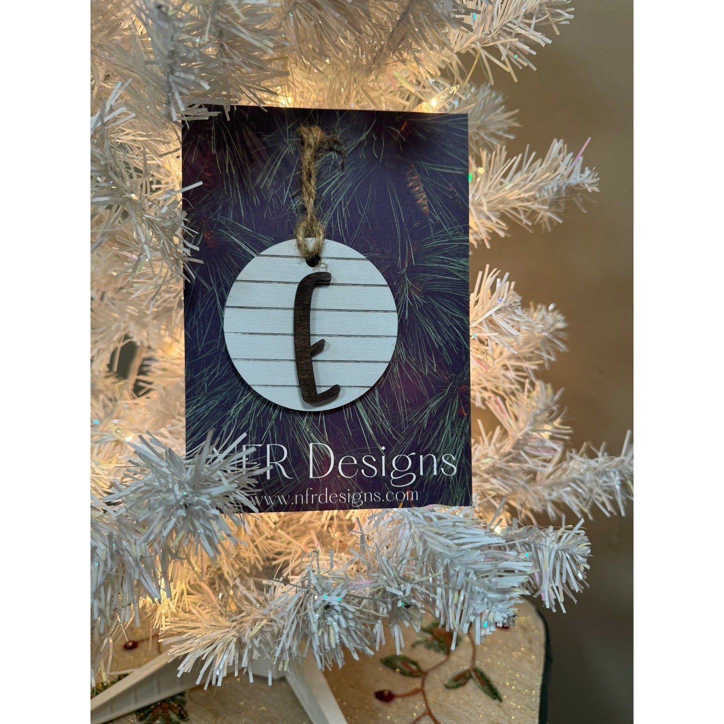 Shiplap Initial Christmas Ornament - Regular Font Christmas Ornament E Dark letter/White backing