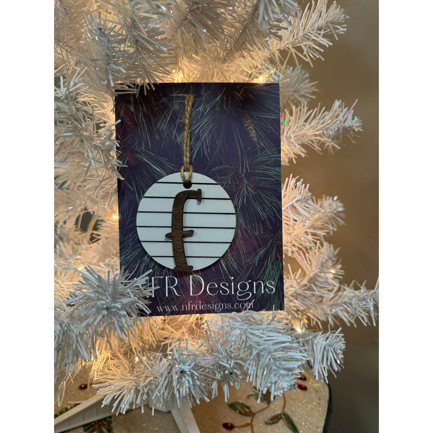 Shiplap Initial Christmas Ornament - Regular Font Christmas Ornament F Dark letter/White backing