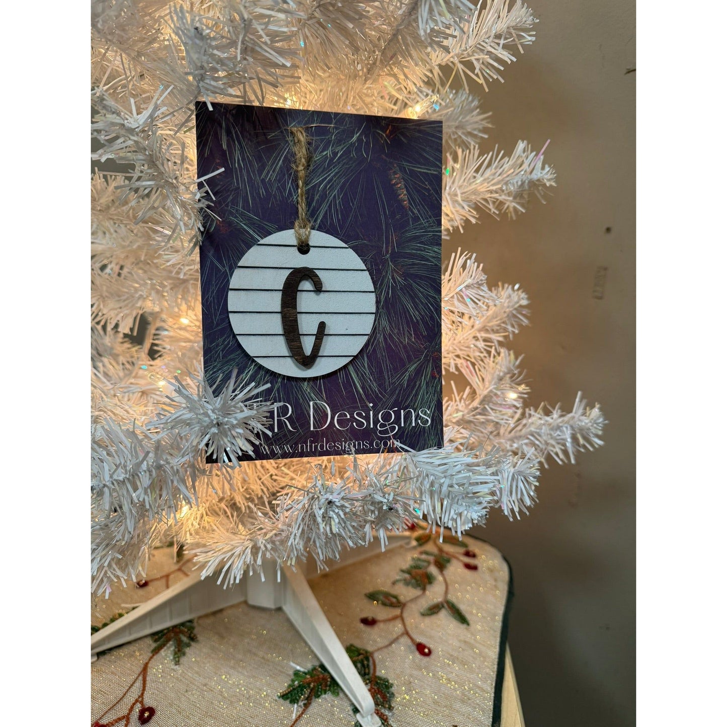 Shiplap Initial Christmas Ornament - Regular Font Christmas Ornament C Dark letter/White backing