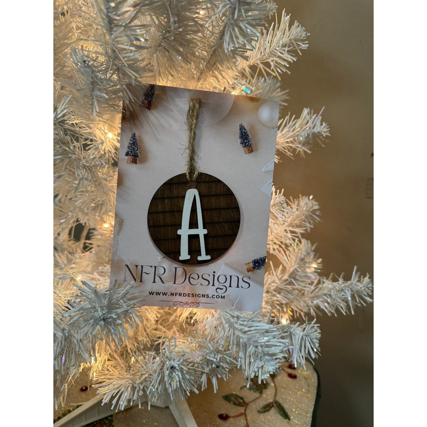 Shiplap Initial Christmas Ornament - Regular Font Christmas Ornament A White letter/Dark backing