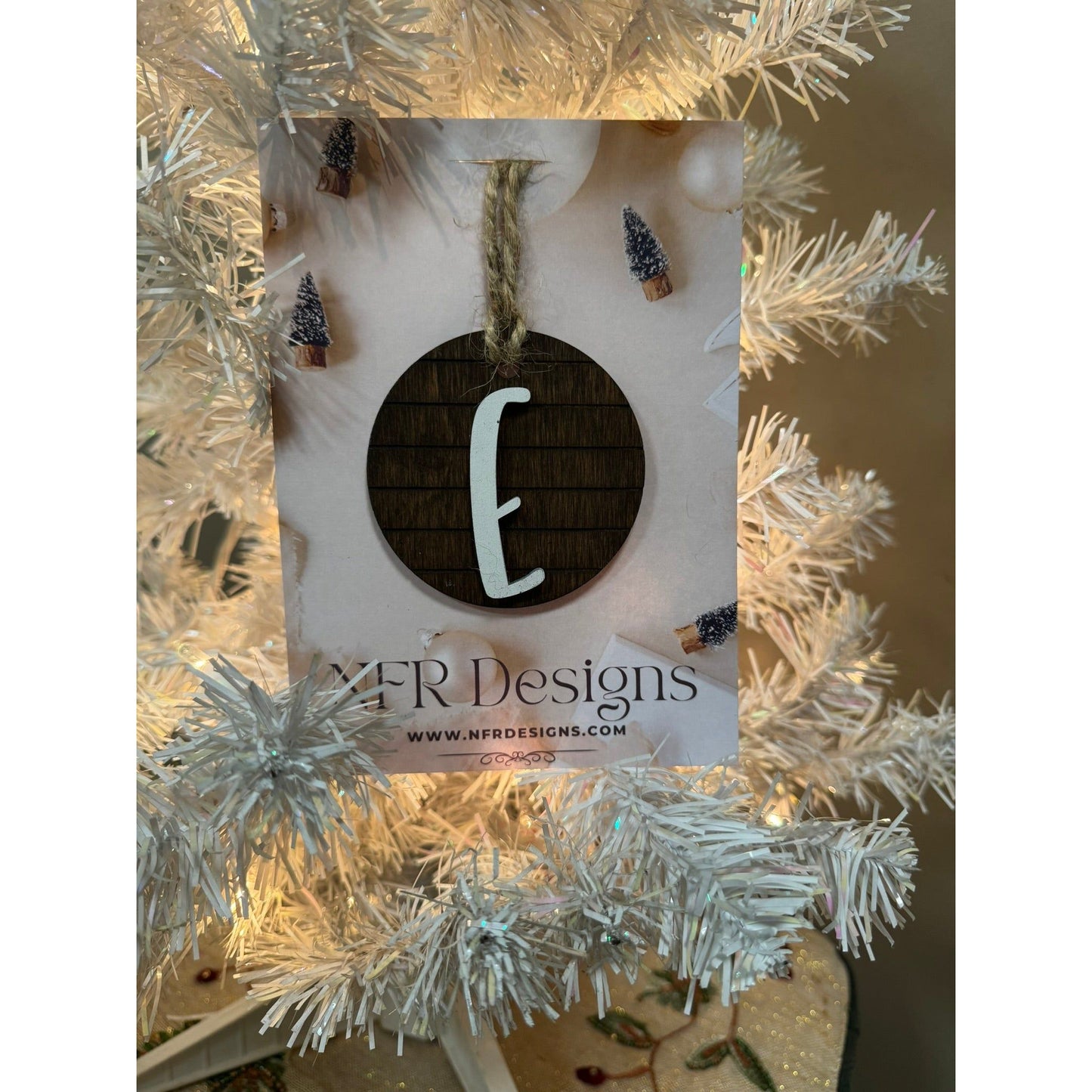 Shiplap Initial Christmas Ornament - Regular Font Christmas Ornament E White letter/Dark backing