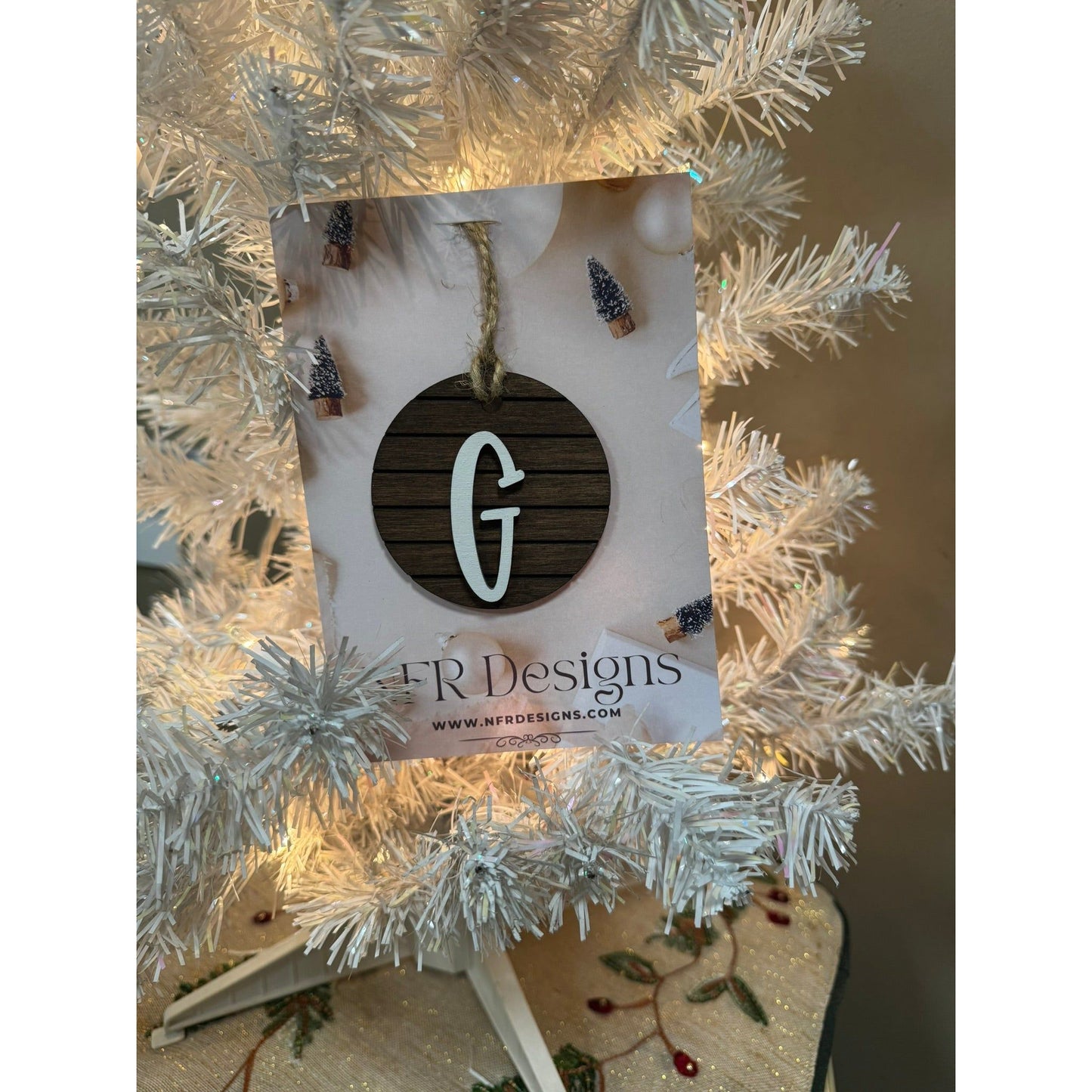 Shiplap Initial Christmas Ornament - Regular Font Christmas Ornament G White letter/Dark backing