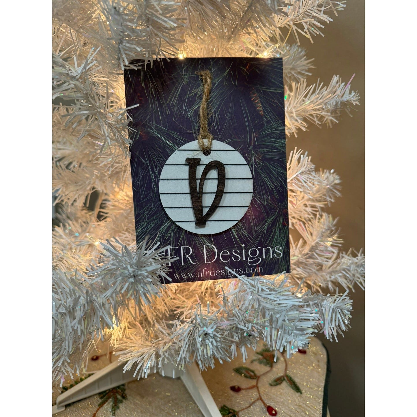 Shiplap Initial Christmas Ornament - Regular Font Christmas Ornament D Dark letter/White backing