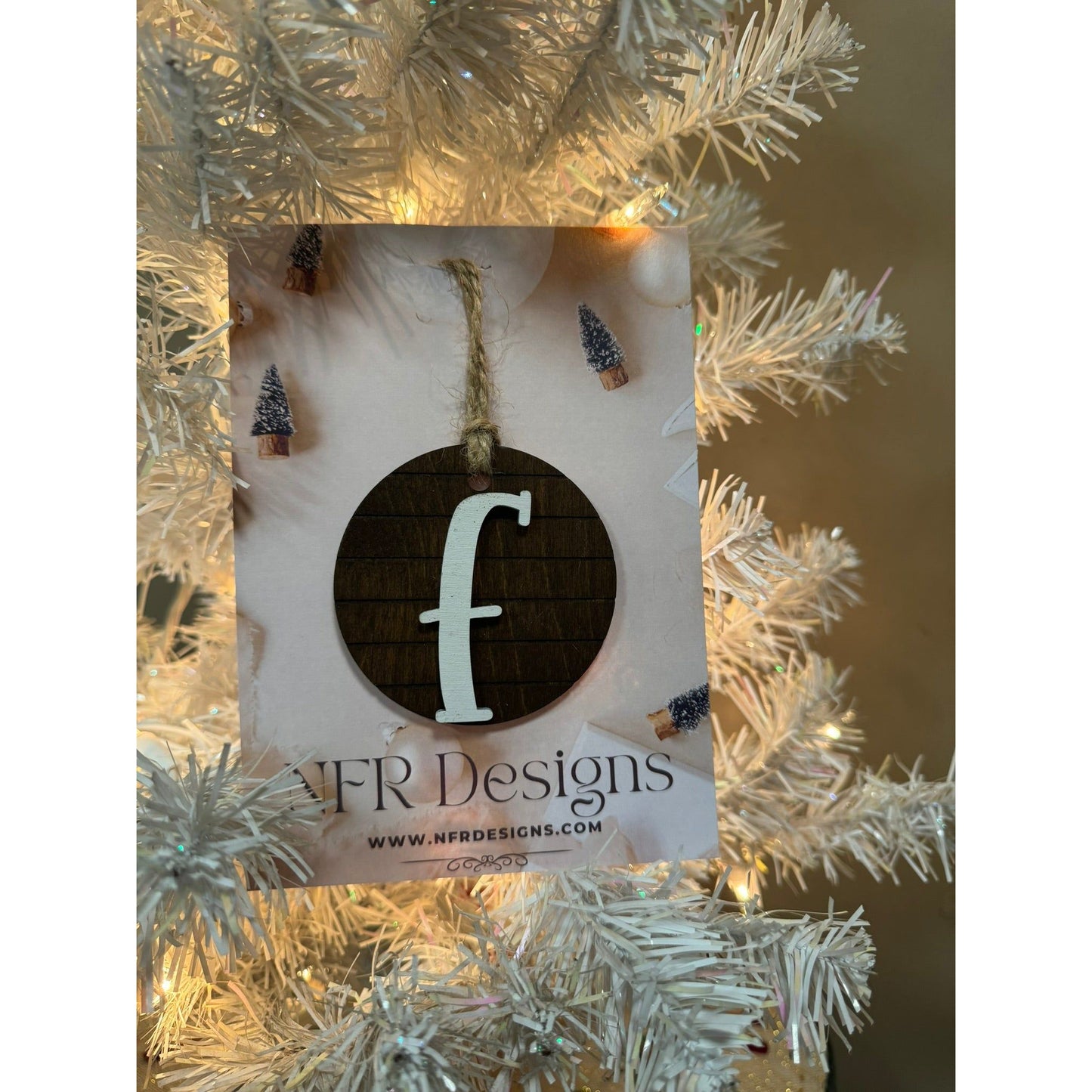 Shiplap Initial Christmas Ornament - Regular Font Christmas Ornament F White letter/Dark backing