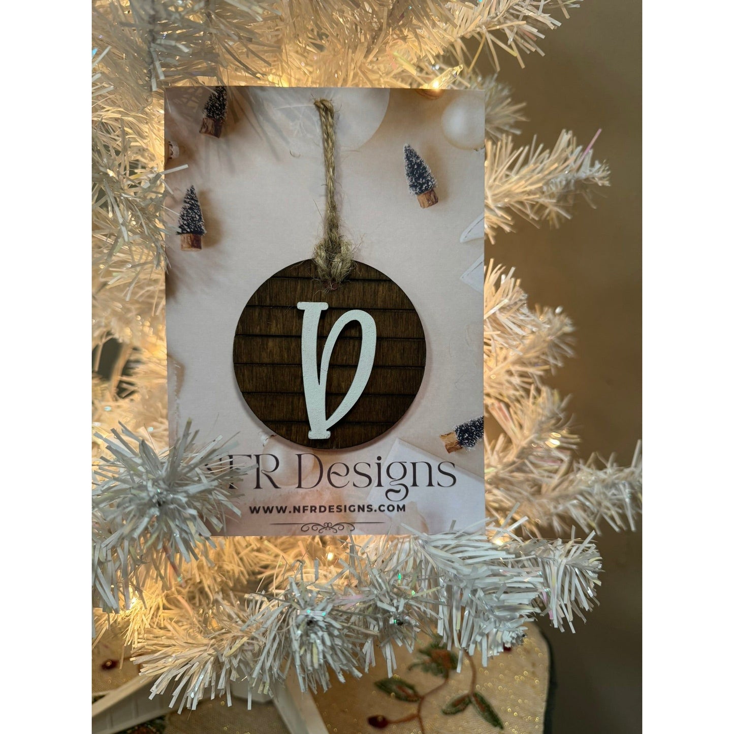 Shiplap Initial Christmas Ornament - Regular Font Christmas Ornament D White letter/Dark backing