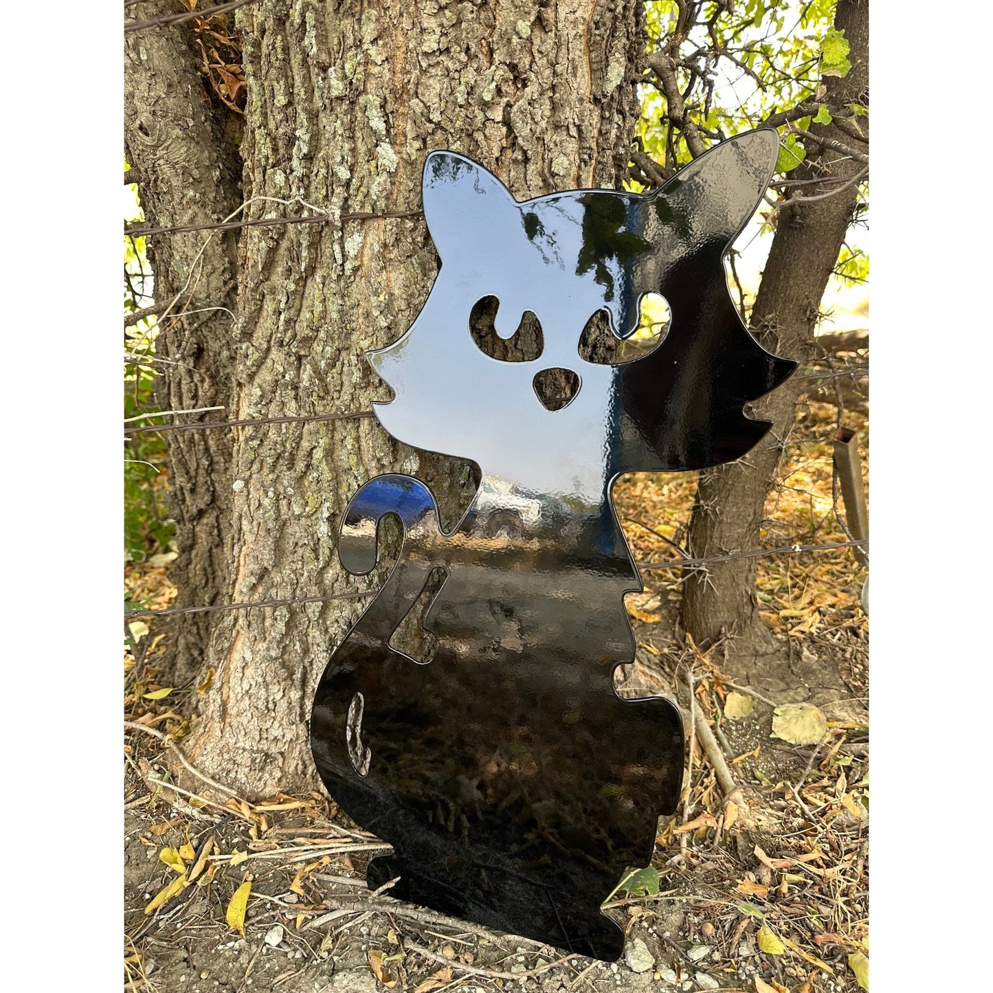 Spooky Cat Metal Yard Art Halloween Decor