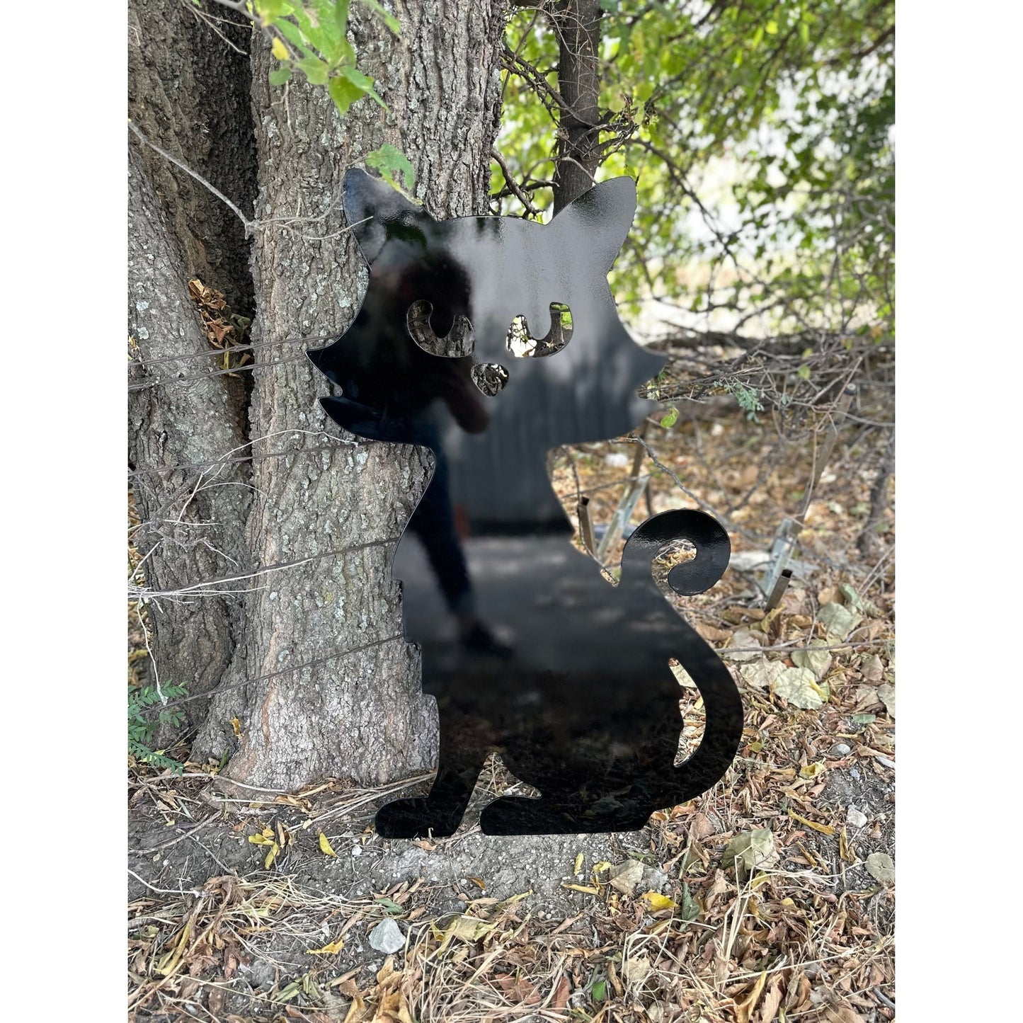 Spooky Cat Metal Yard Art Halloween Decor