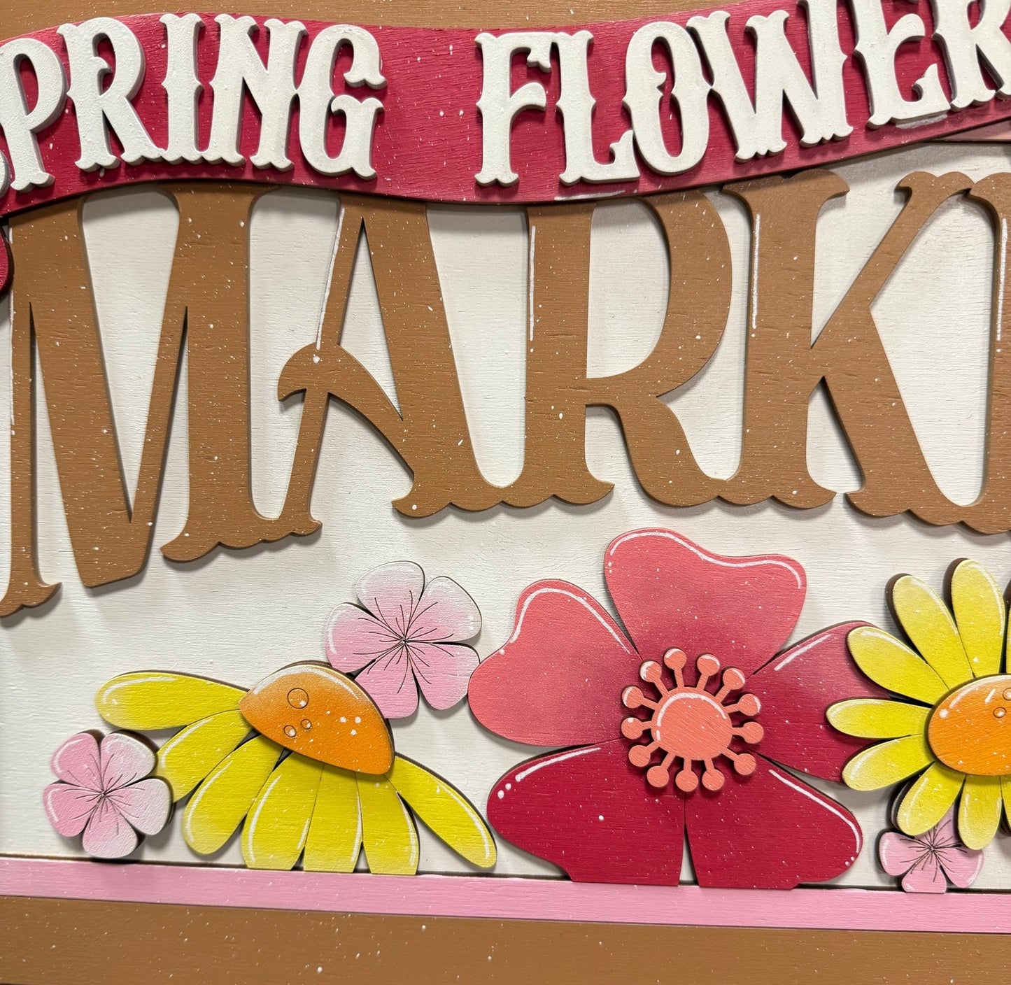 Spring Flower Market Sign | Vintage Floral Decor for Home | Rustic Wall Art | Farmhouse Style Decorations & Garden Signs