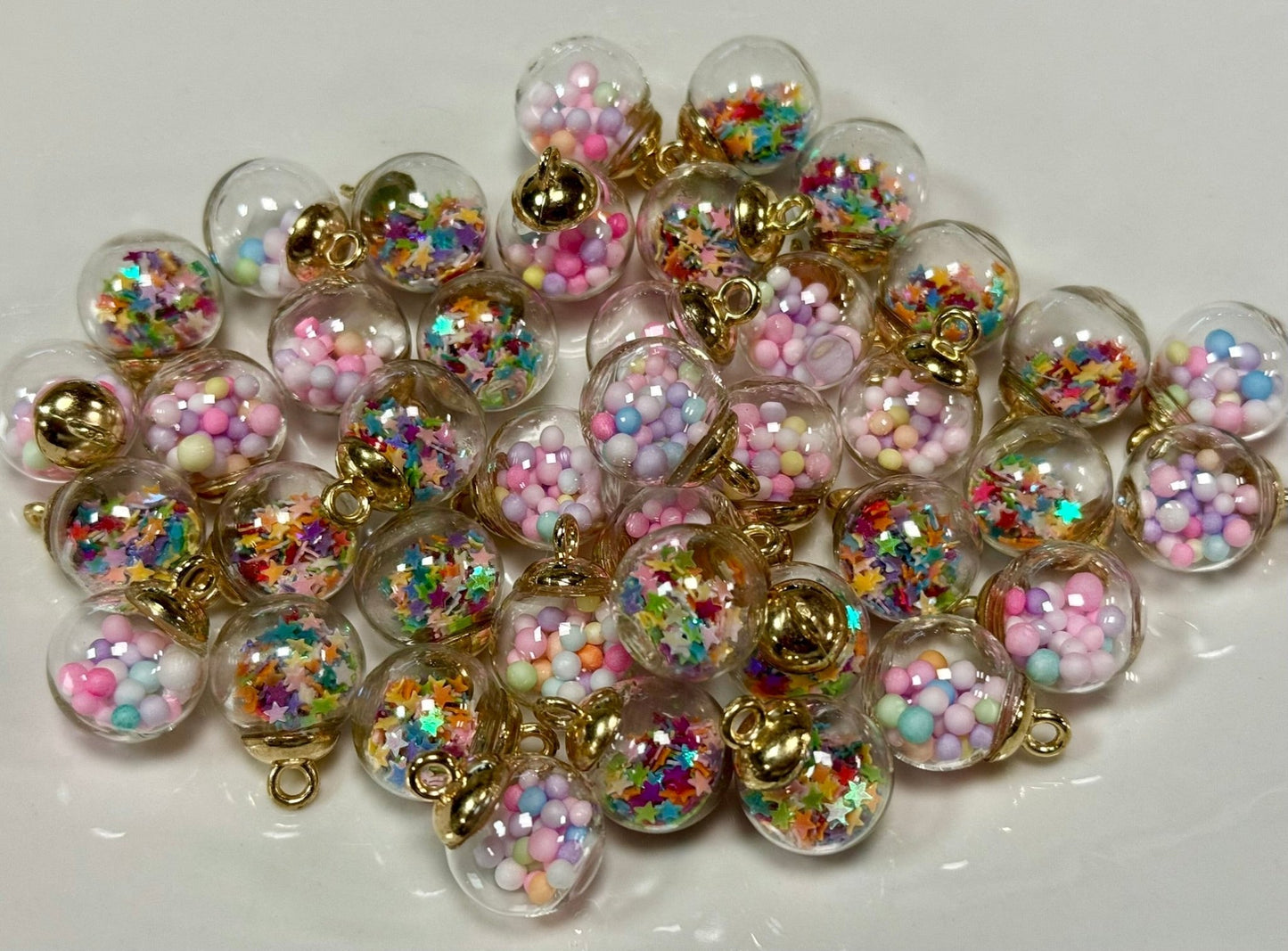 Star & Colorful Bead Glass Ball Pendant Charm, Unique Handcrafted Jewelry, Perfect Gift for Trendy Charm Lovers Girly Charm