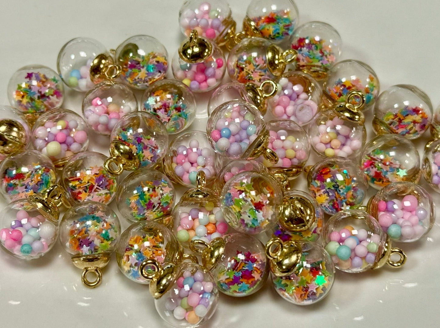 Star & Colorful Bead Glass Ball Pendant Charm, Unique Handcrafted Jewelry, Perfect Gift for Trendy Charm Lovers Girly Charm