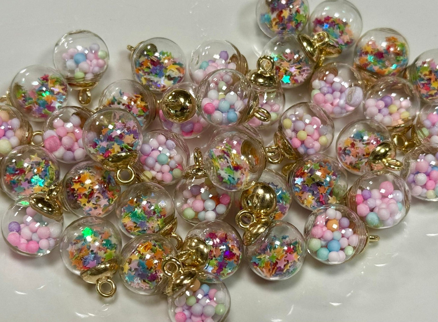 Star & Colorful Bead Glass Ball Pendant Charm, Unique Handcrafted Jewelry, Perfect Gift for Trendy Charm Lovers Girly Charm
