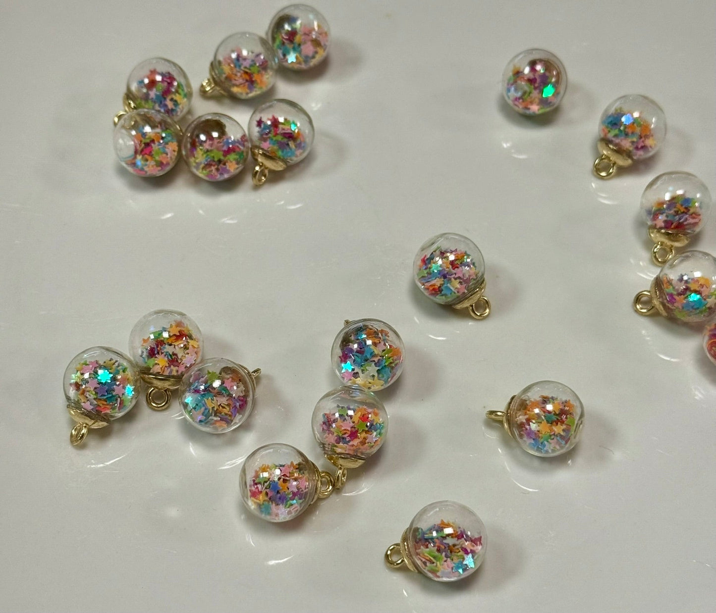 Star & Colorful Bead Glass Ball Pendant Charm, Unique Handcrafted Jewelry, Perfect Gift for Trendy Charm Lovers Girly Charm