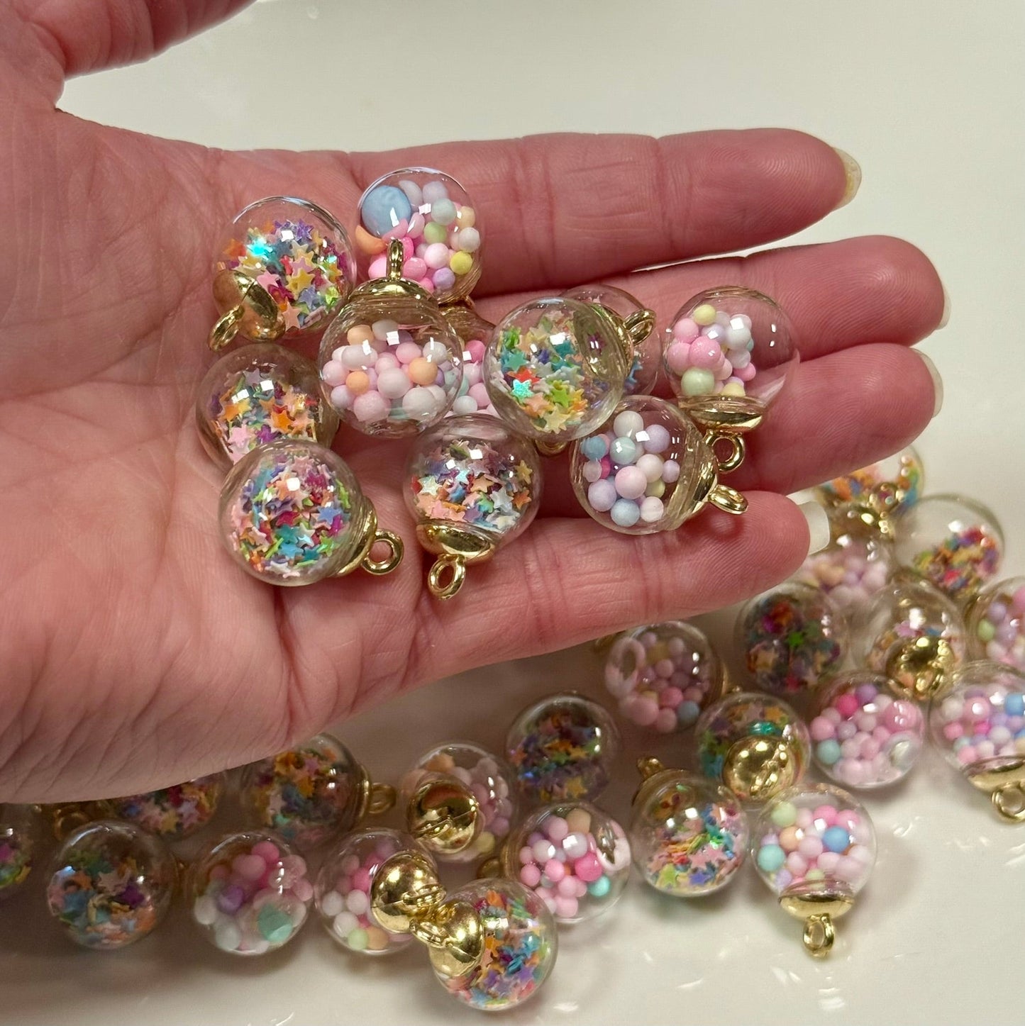 Star & Colorful Bead Glass Ball Pendant Charm, Unique Handcrafted Jewelry, Perfect Gift for Trendy Charm Lovers Girly Charm