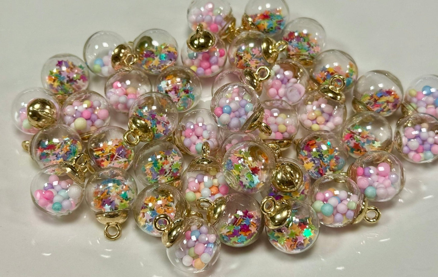 Star & Colorful Bead Glass Ball Pendant Charm, Unique Handcrafted Jewelry, Perfect Gift for Trendy Charm Lovers Girly Charm