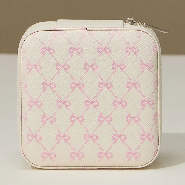 Stylish Boho-Chic Keepsake Travel Jewelry Box Jewelry White Bow Monogram