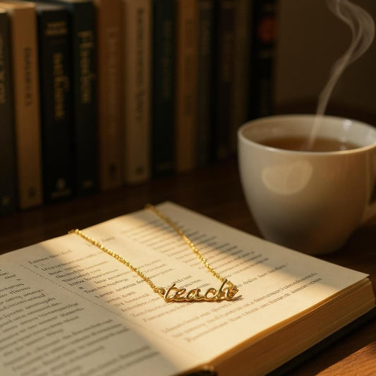 Teach Necklace Gold 16" Stylish Teacher Appreciation Jewelry Perfect Gift for Teacher Love Teacher Accessories