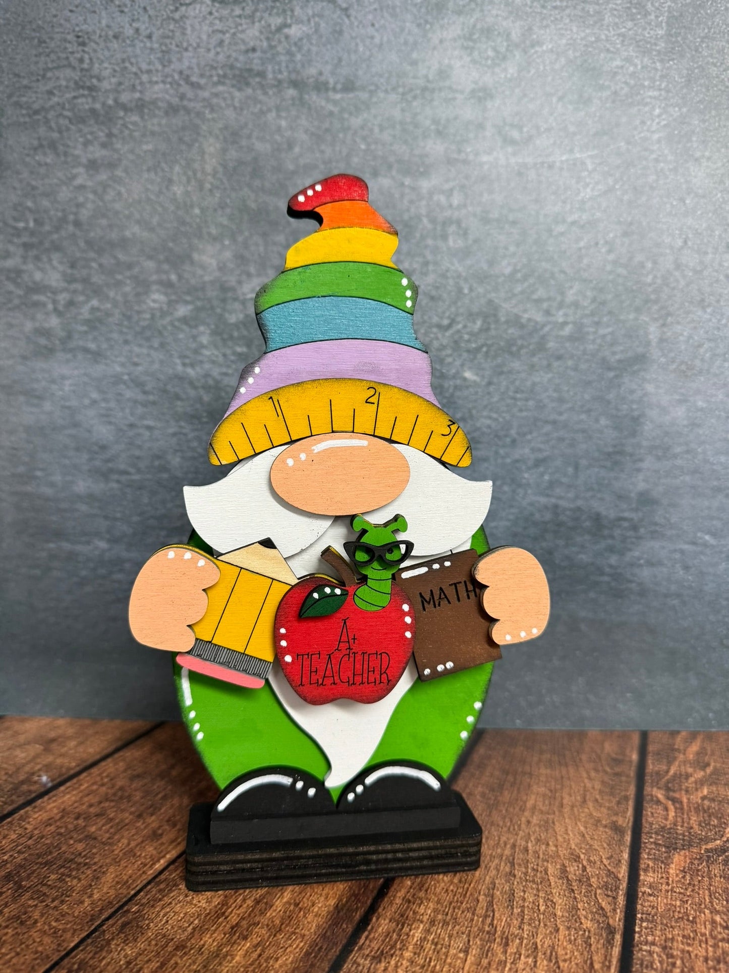 Teacher Gnomes whimsical wooden figures, ideal for celebrating educators & classroom decorations gift Teacher Gnome Green
