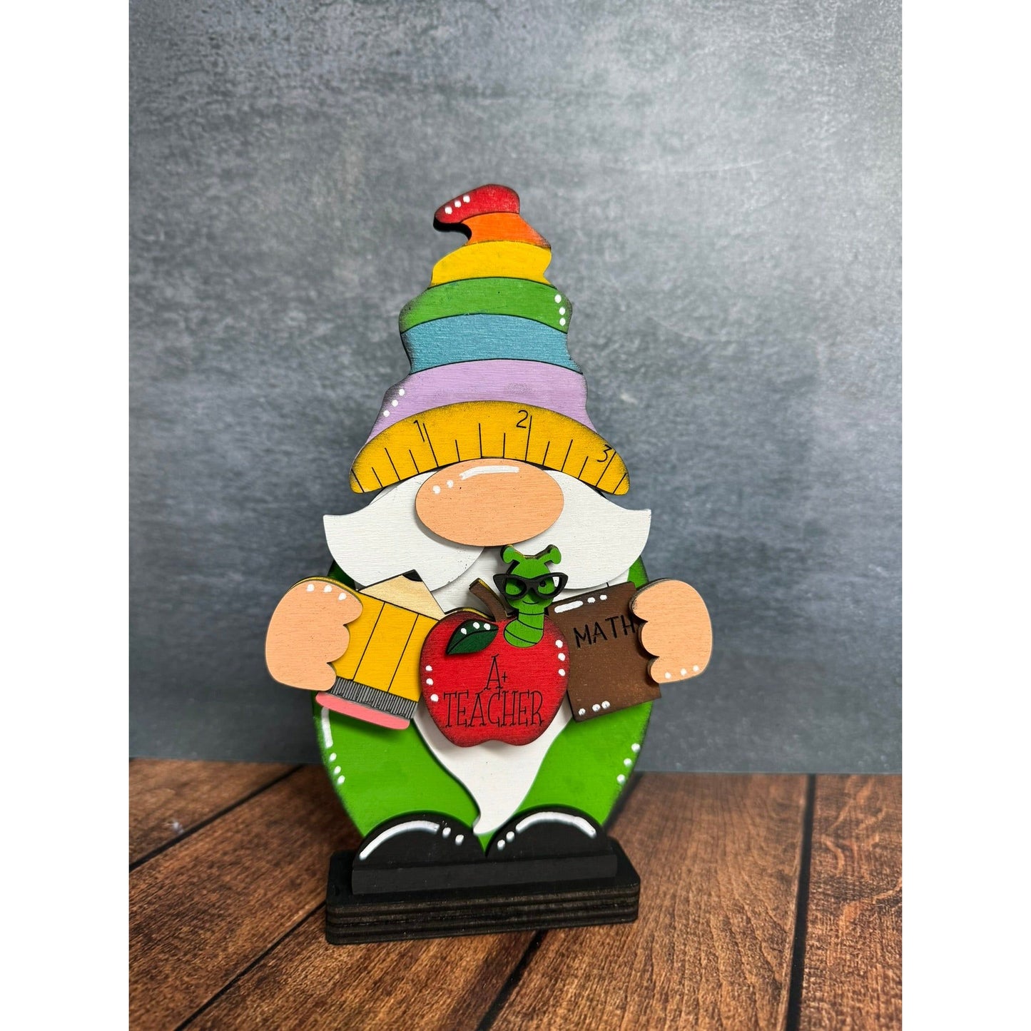 Teacher Gnomes whimsical wooden figures, ideal for celebrating educators & classroom decorations gift Teacher Gnome Green