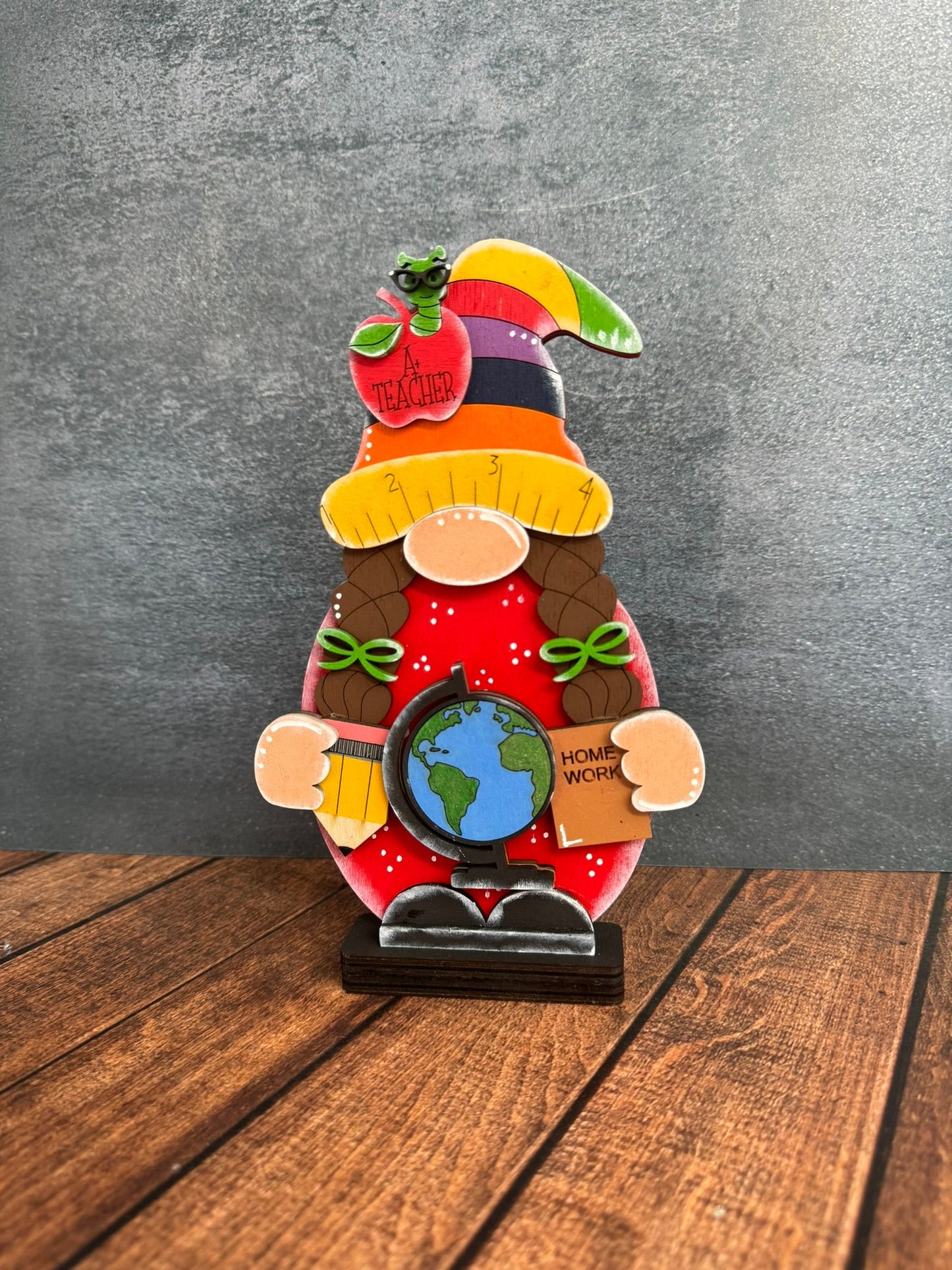 Teacher Gnomes whimsical wooden figures, ideal for celebrating educators & classroom decorations gift Teacher Gnome Red
