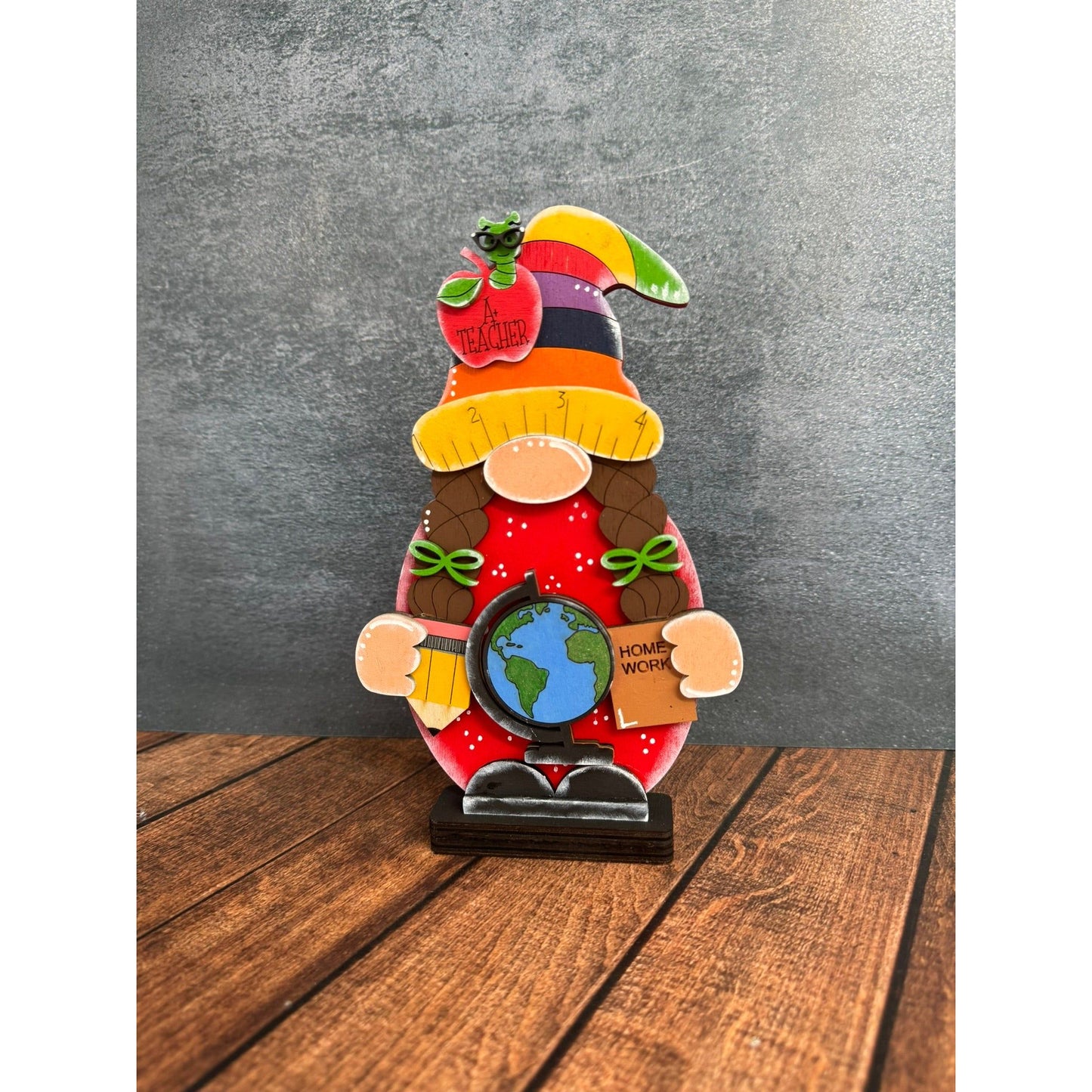 Teacher Gnomes whimsical wooden figures, ideal for celebrating educators & classroom decorations gift Teacher Gnome Red