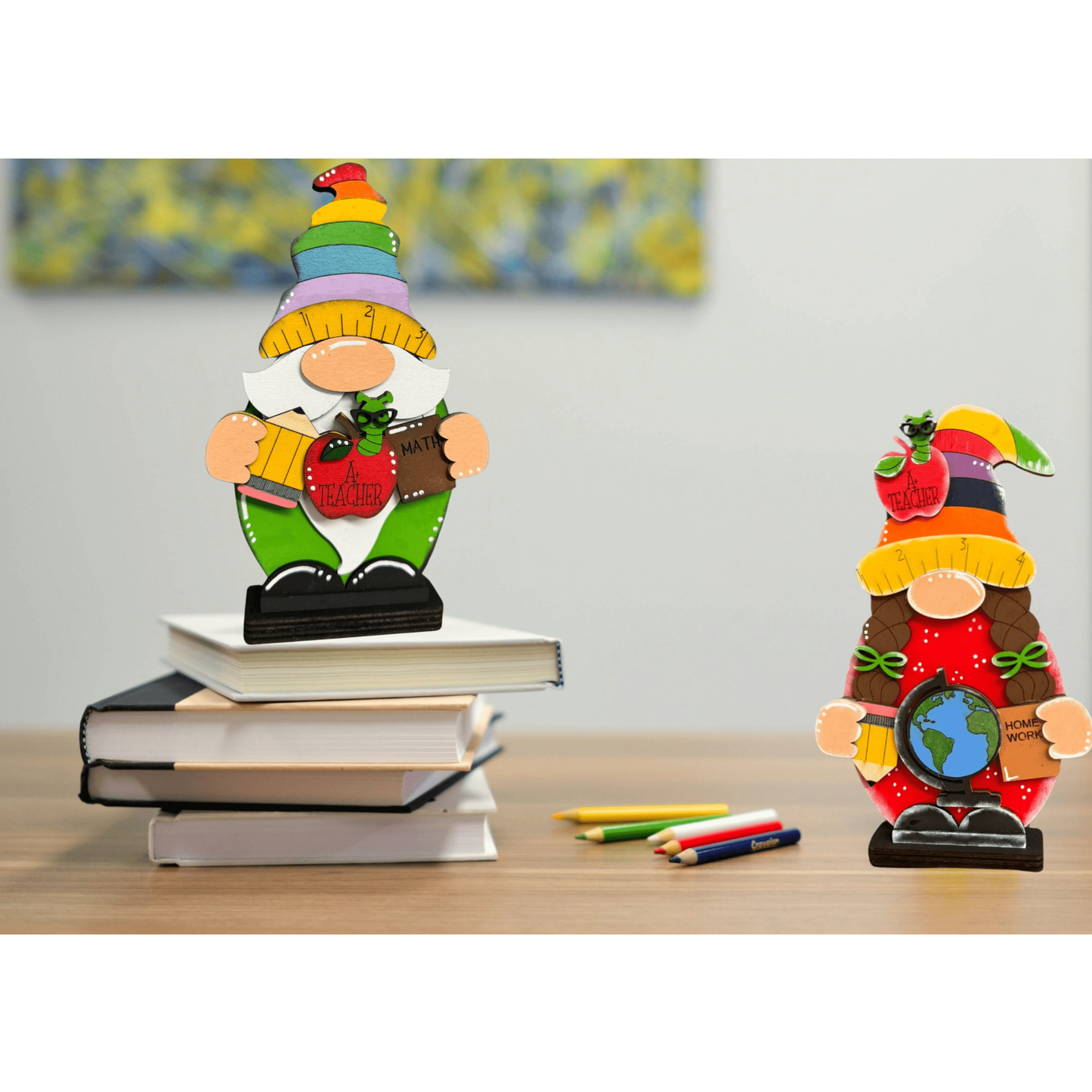 Teacher Gnomes whimsical wooden figures, ideal for celebrating educators & classroom decorations gift Teacher Gnome Both