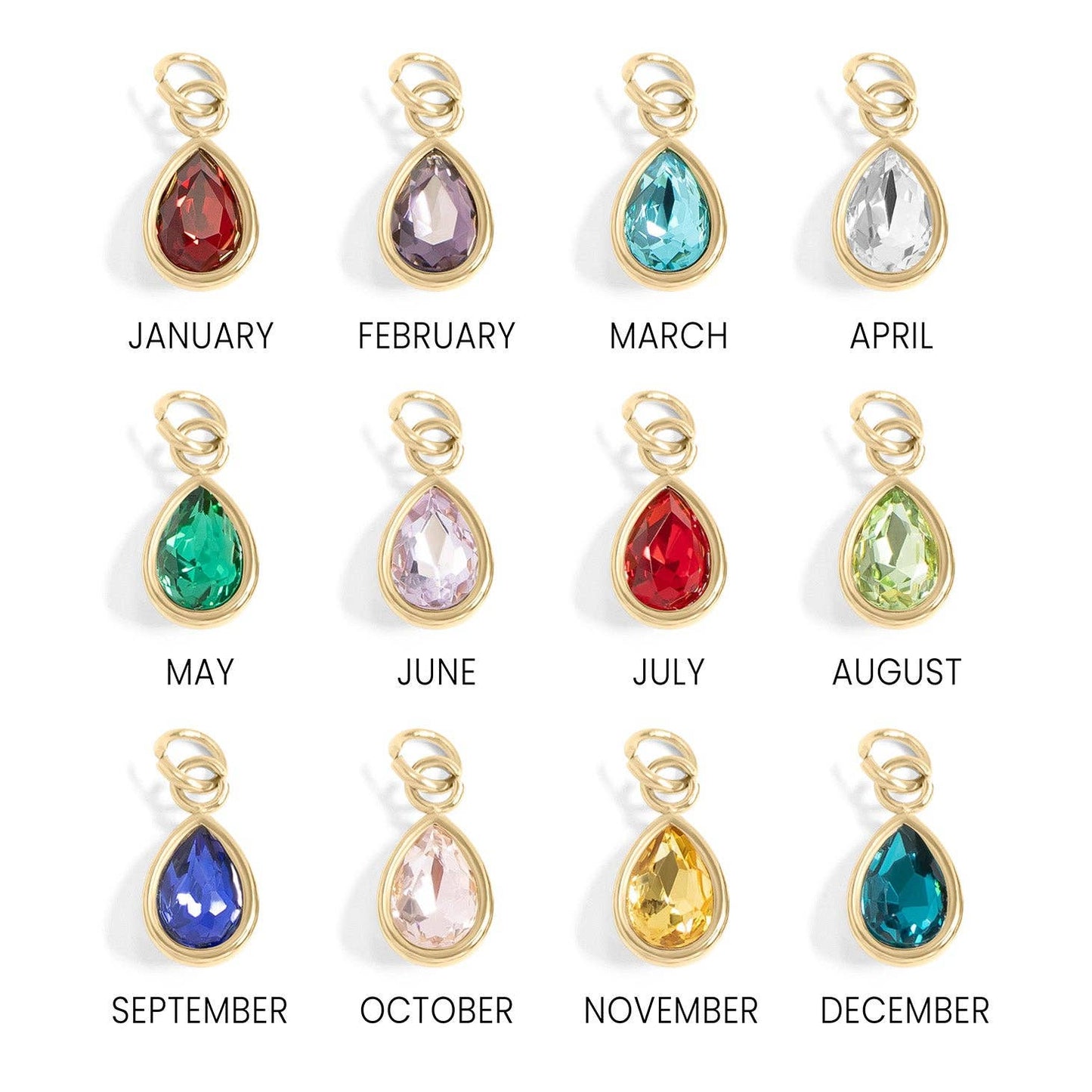 Teardrop Birthstone Charm, 18K Gold PVD Elegant Pendant, Personalized Mother’s Day Gift for Her, Jewelry Gift