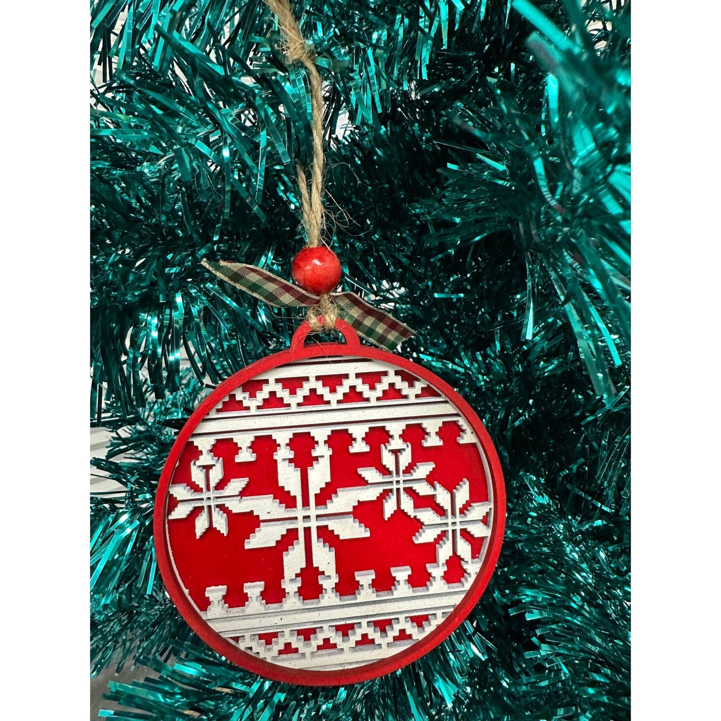 Ugly Sweater Ornaments Christmas Ornament Red with Snowflakes