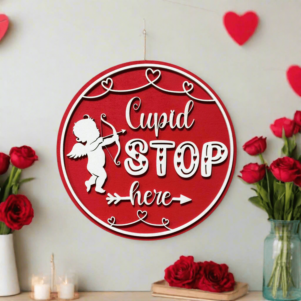 Valentine Sign Hangers Cupid Stop
