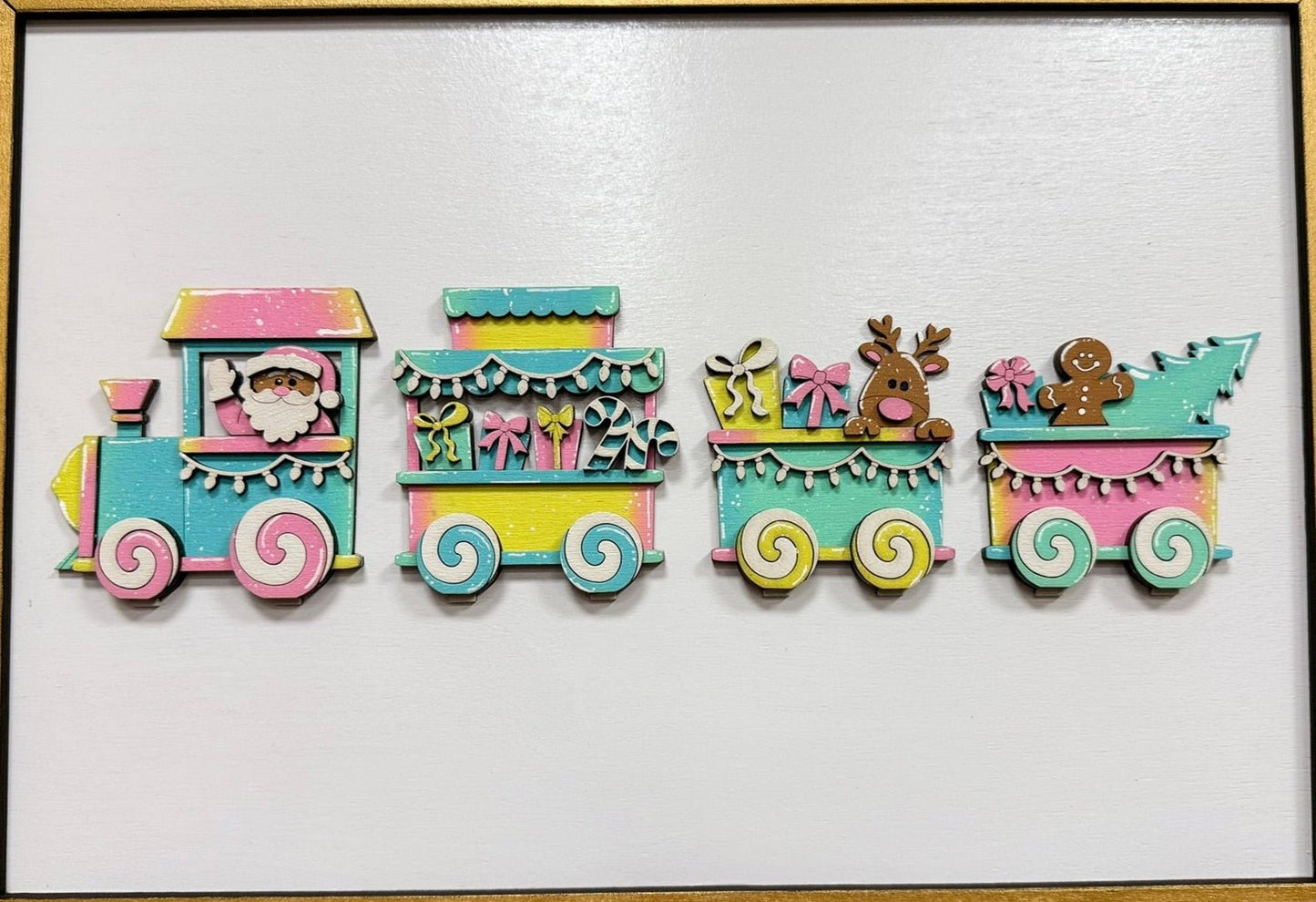 Vibrant Holiday Train Wall Art Featuring Santa & Friends Christmas Wall Décor