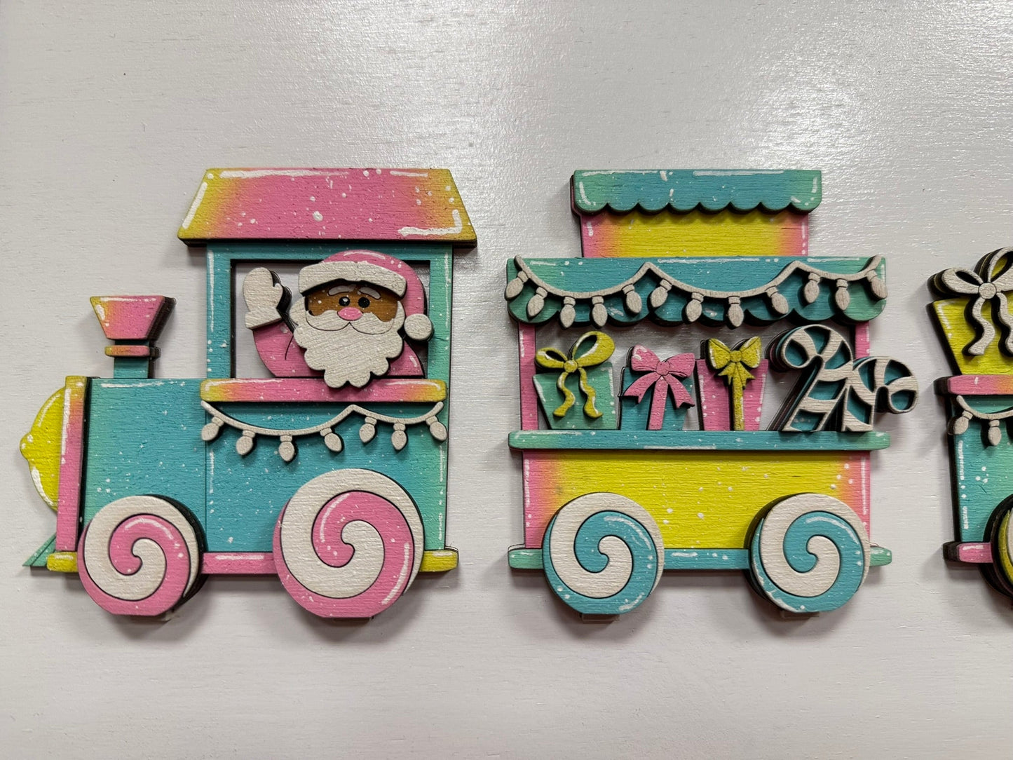 Vibrant Holiday Train Wall Art Featuring Santa & Friends Christmas Wall Décor