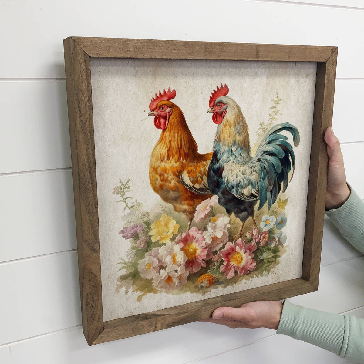 Vintage Chicken Pair - Spring Time Chickens Canvas Art, Rustic Farmhouse Decor, Vintage Wall Art, Country Cottage Vibes, Gift Idea