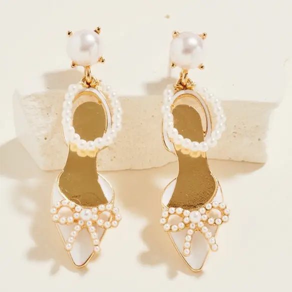Wedding High Heel Pump Shoes Pearl Post Earrings - Nifty Decor & More