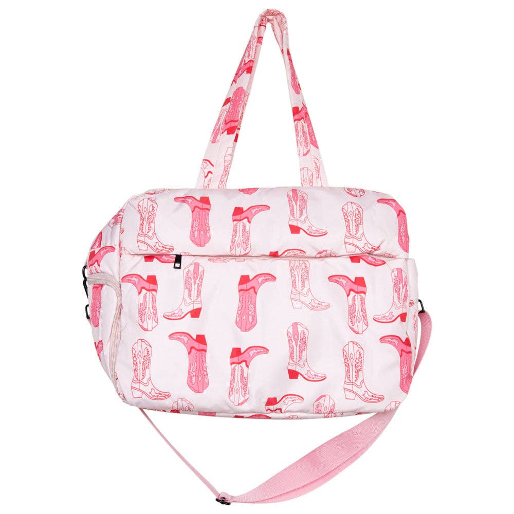 Western Boots Light Pink Weekender Bag, Trendy Travel Tote for Weekend Trips, Sweet Gift for Travelers - Nifty Decor & More