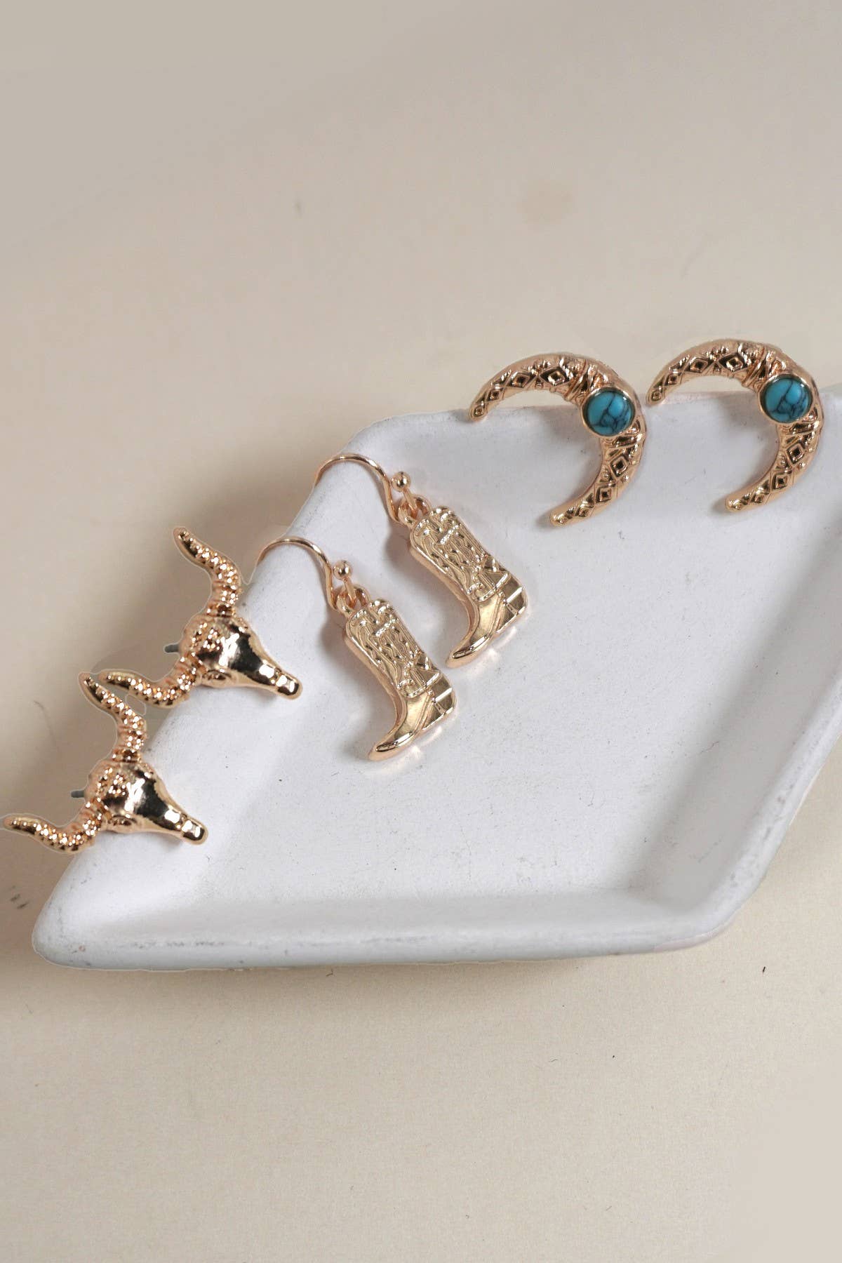 Western Bull Head Horn Boots Earrings