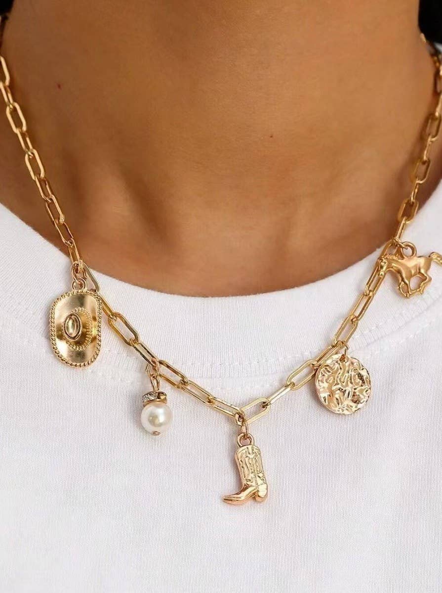 Western Charm Necklace, Boot Star Hat Horseshoe Design, Stylish Preppy Jewelry, Gift for Western Lovers - Nifty Decor & More