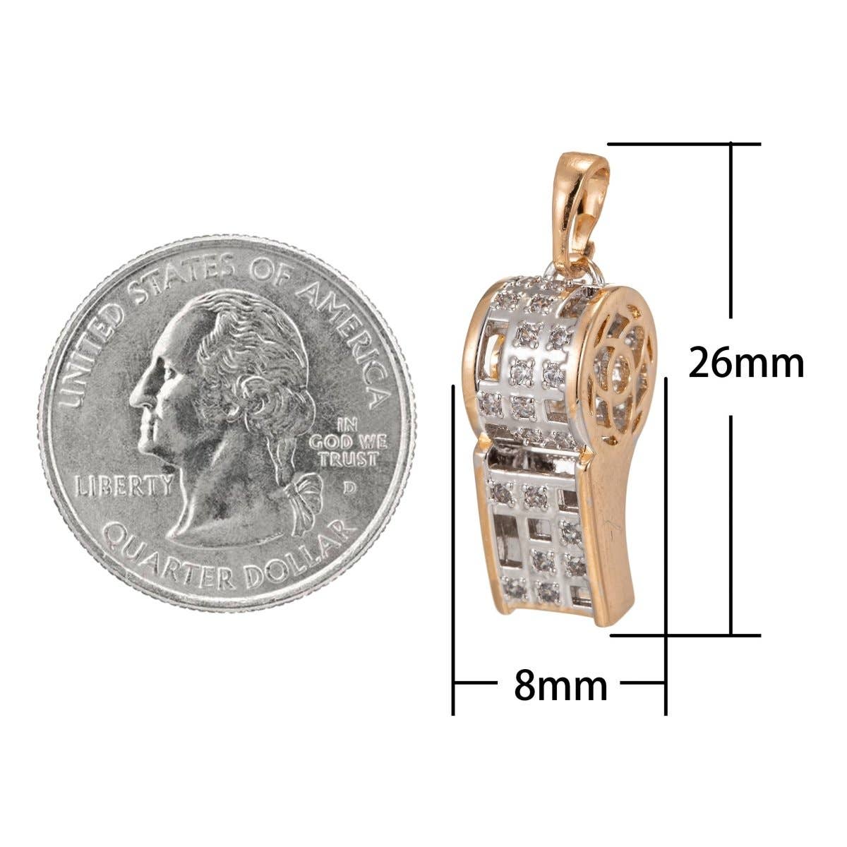 Whistle Charm Micro Pave Pendant Findings for Necklace Component Jewelry Making Supplies 18K Gold Filled - Nifty Decor & More
