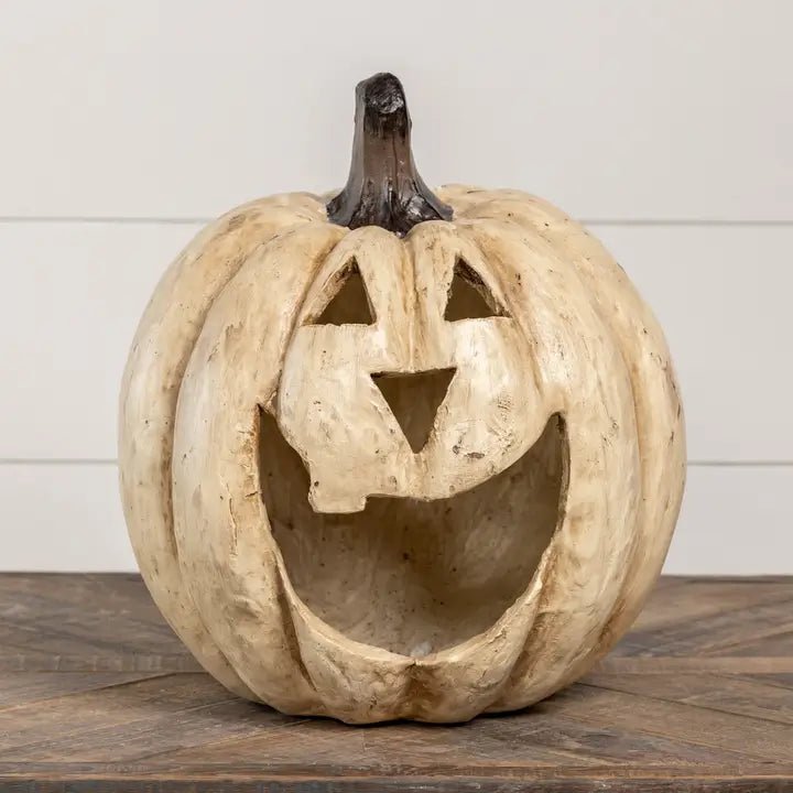 White Big Mouth Pumpkin Jack-O-Lantern - Rustic Halloween Tabletop Decor - Nifty Decor & More