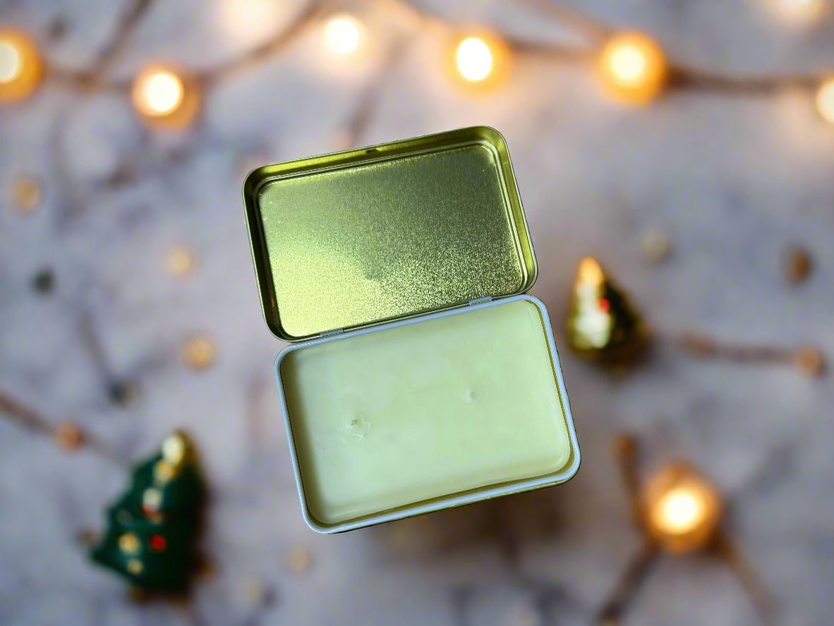 White Christmas 5.5 oz Rectangle Tin Candle LUX Candle Holder