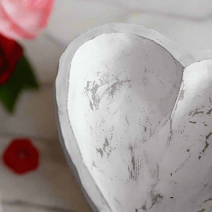 Whitewashed Heart Treen - Rustic Wooden Decor, Farmhouse Style Heart Bowl, Home Accent, Natural Wood Centerpiece & Gift Idea Decor