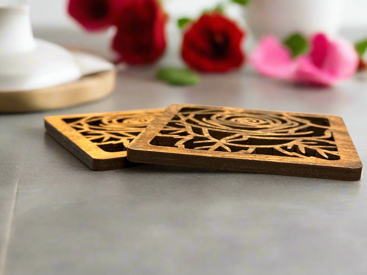 Wooden Rose Coasters - Nifty Decor & More
