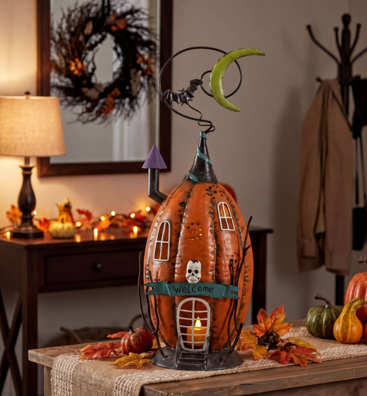 Pumpkin Halloween Candle Holder Statues