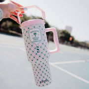 Pickleball Tumbler 38oz, Stylish Pink Green Plaid Insulated Drinkware for On-the-Go, Sporty Gift Idea Tumbler