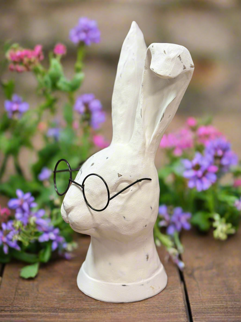 RAZ 10.75" Rabbit with Glasses - Charming Resin Rabbit Figurine for Home Decor & Vintage Collectible